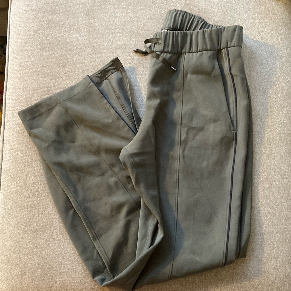 Olive Lululemon pants with bottom slit